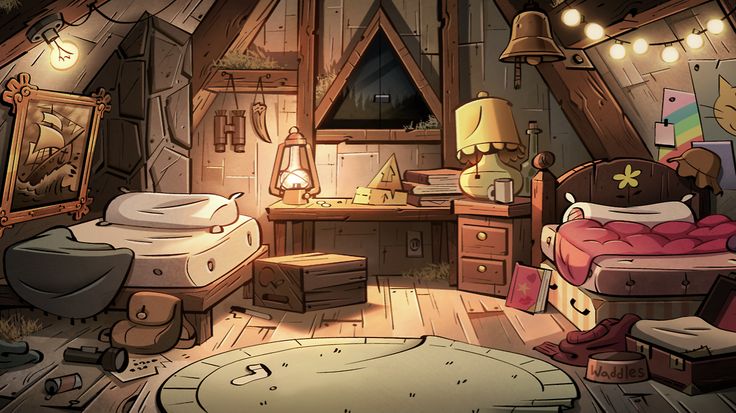 Habitacion de Dipper y Mabel en el ático